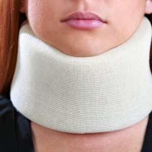 Woman in neck brace