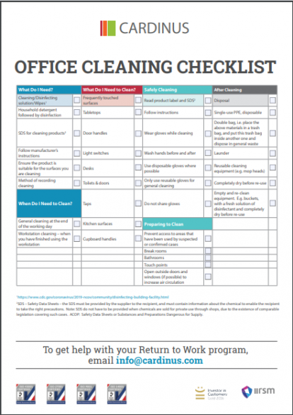 COVID-19 Office Cleaning Checklist - Cardinus