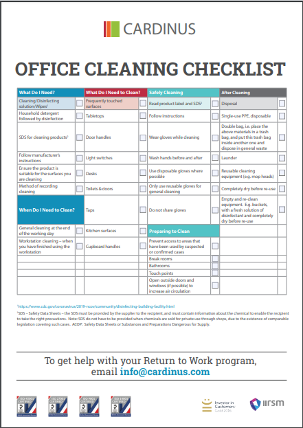 Covid 19 Office Cleaning Checklist 